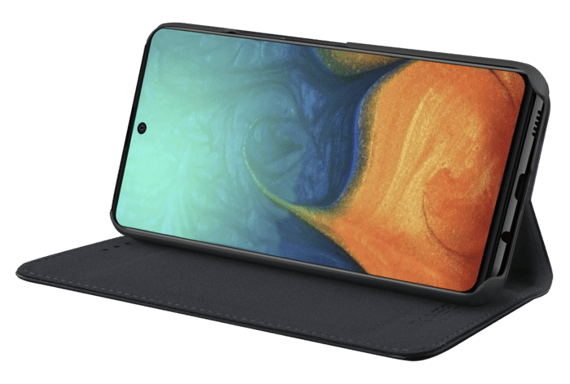 Custodia folio a conchiglia con slot per schede e supporto per Samsung Galaxy A71, nero