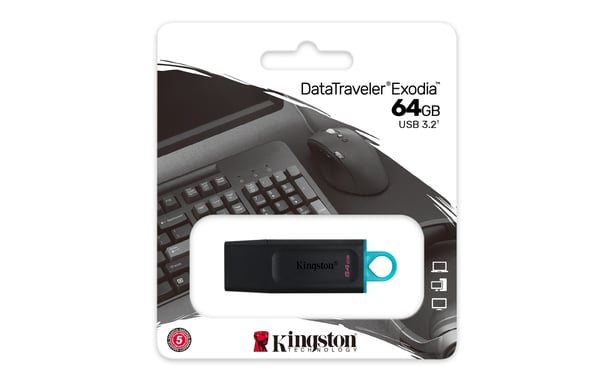 Kingston Technology DataTraveler Exodia 64GB USB Flash Drive USB Tipo-A 3.2 Gen 1 (3.1 Gen 1) Negro