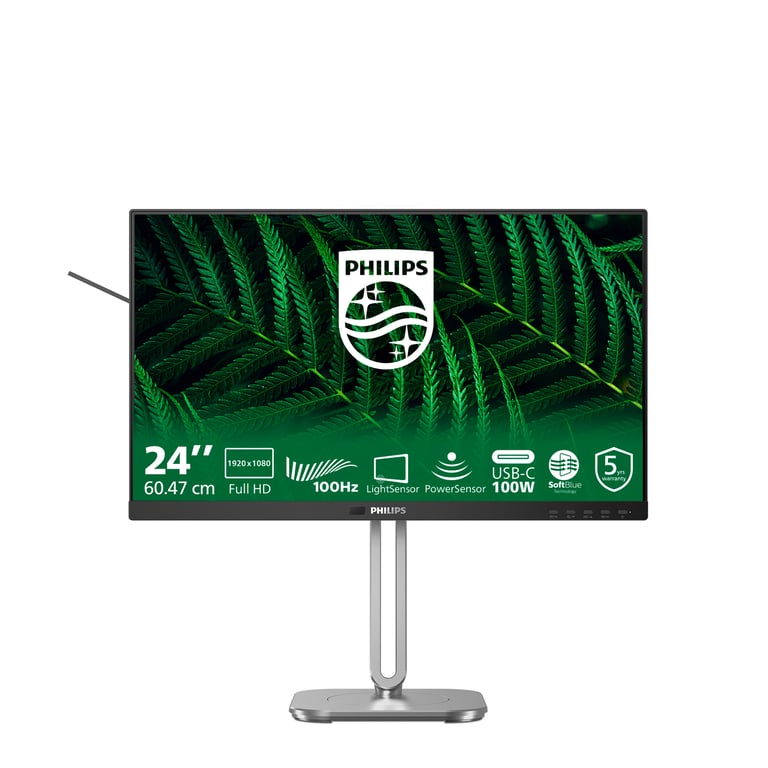 Philips 24B2G5301 Moniteur Full HD 24 Pouces réglable en Hauteur Haut parleurs Adaptive Sync 1920x1080 100 Hz 1x HDMI 1.4 1x DisplayPort 1.2 1x USB C PD Hub USB RJ45 - vue 1