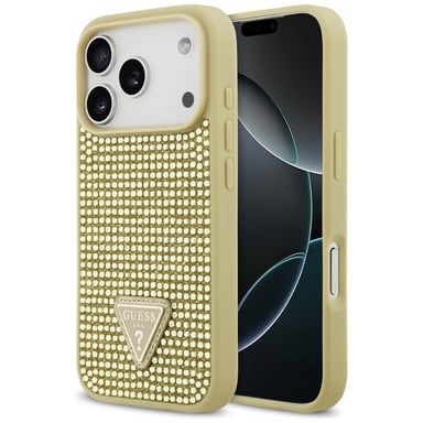 Custodia Guess con logo triangolo strass per iPhone 17 Pro oro