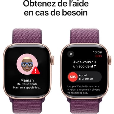 Apple Watch Series 10 (2024) GPS, Boitier Or Rose de 42mm avec bracelet Textile , Prune