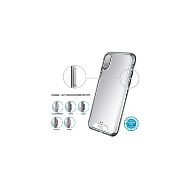 JAYM - Carcasa ultra rígida premium para Apple iPhone 12 - Apple iPhone 12 Pro - Certificado contra caídas desde 3 metros - Garantía de por vida - Transparente - 5 juegos de botones de colores incluidos