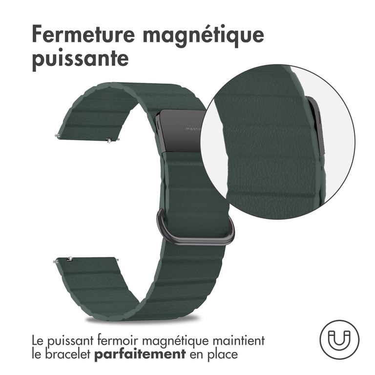 imoshion Bracelet en cuir magnétique - Connexion universelle 22 mm - Vert - Neuf