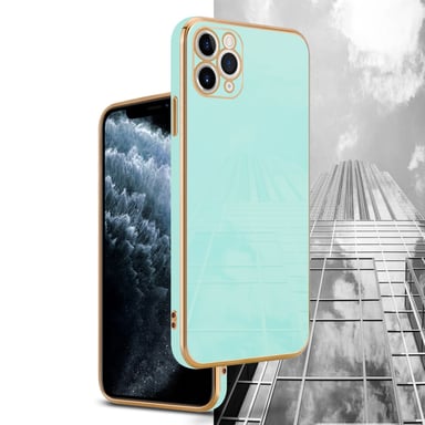 Coque pour Apple iPhone 11 PRO en Glossy Vert Menthe - Or Housse de protection Étui en silicone TPU flexible et avec protection pour appareil photo