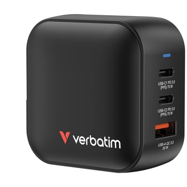 VERBATIM Chargeur secteur Mini GaN 1x USB-A + 2x USB-C 70W (Noir)