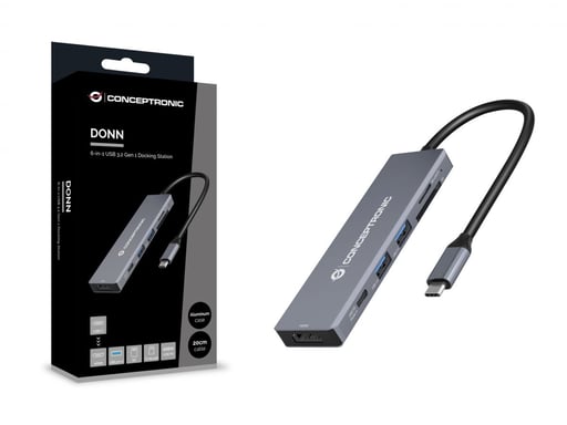 Conceptronic DONN23G base para portátil y replicador de puertos Alámbrico USB 3.2 Gen 1 (3.1 Gen 1) Type-C Gris