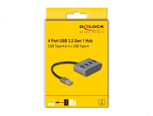 Delock Hub USB 3.2 Gen 1 a 4 porte con connessione USB di tipo A Prese USB di tipo A sulla parte superiore