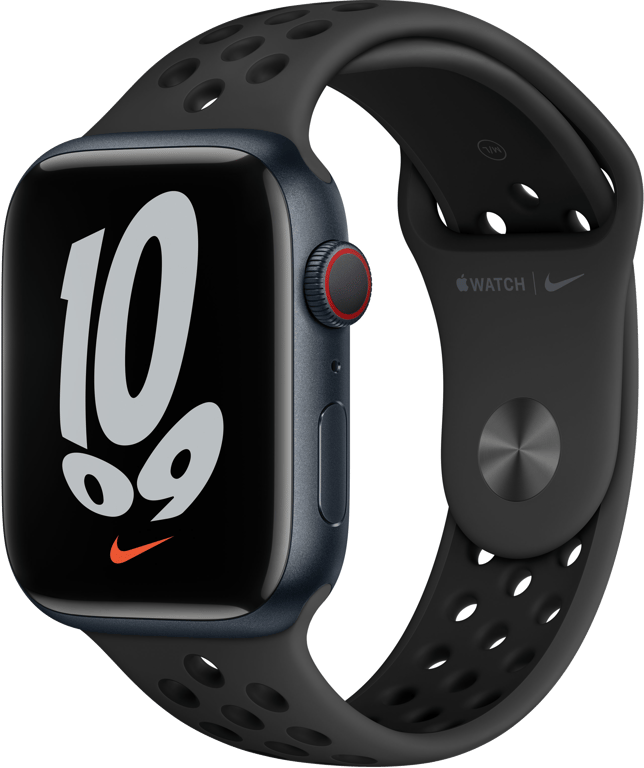 Watch Nike Series 7 GPS + Cellular, boîtier Aluminium Minuit 45mm avec Bracelet Nike Sport Anthracit