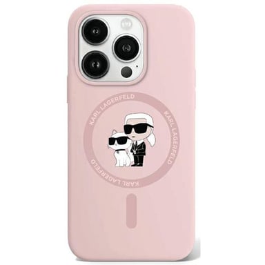 Custodia Karl Lagerfeld per iPhone 15 Pro Max 6.7'' rosa Custodia rigida in silicone Karl & Choupette Anello MagSafe