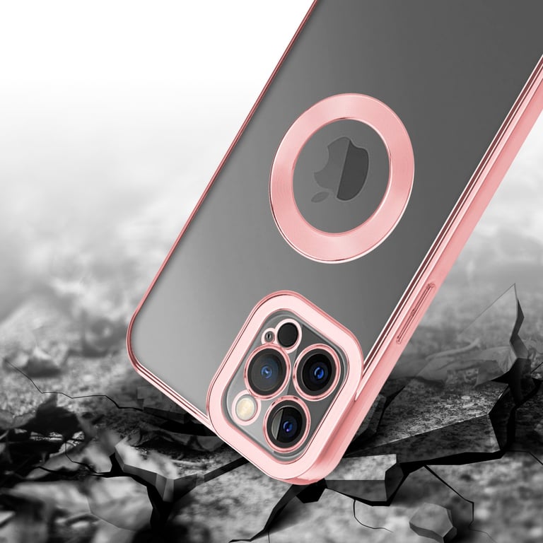 Funda para Apple iPhone 12 PRO MAX en Transparente - Funda protectora rosa  de silicona TPU flexible con aplicación de cromo - Cadorabo