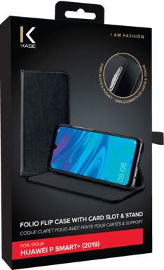 Coque clapet folio avec fente pour cartes & support pour Huawei P Smart 2019/ P Smart+ 2019, Noir