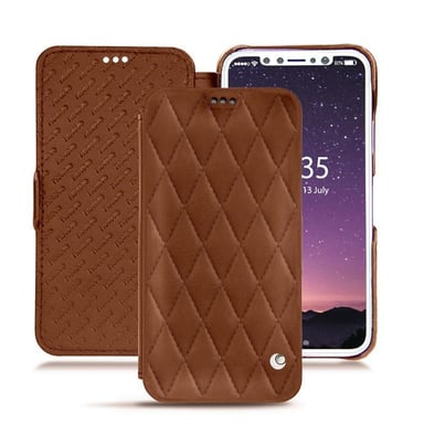 Housse cuir Apple iPhone Xs -  - Marron - Cuir lisse couture