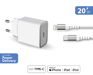 Chargeur maison 20W Power Delivery + Câble renforcé USB C/Lightning Garanti à vie Blanc 100% Plastique recyclé Force Power Lite