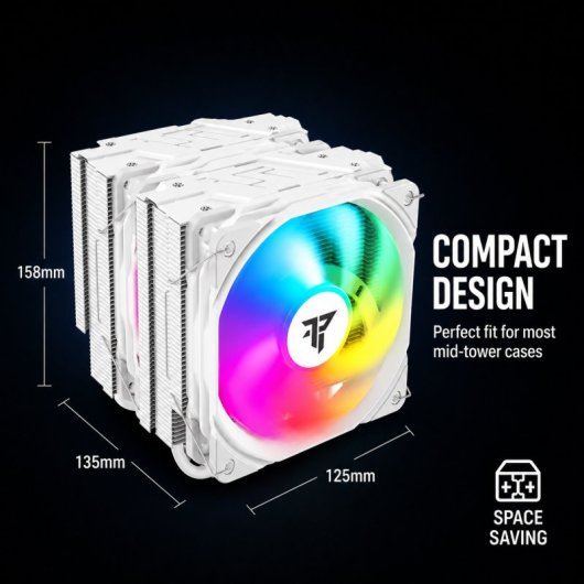 Tempest Cooler 6Pipes White A-RGB Ventilador CPU Dual Heatsink 2x120mm Blanc - vue 3