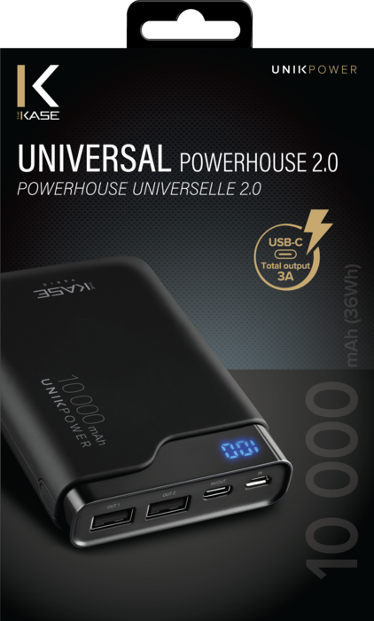 Batería externa universal PowerHouse 2.0 10000mAh, Negra