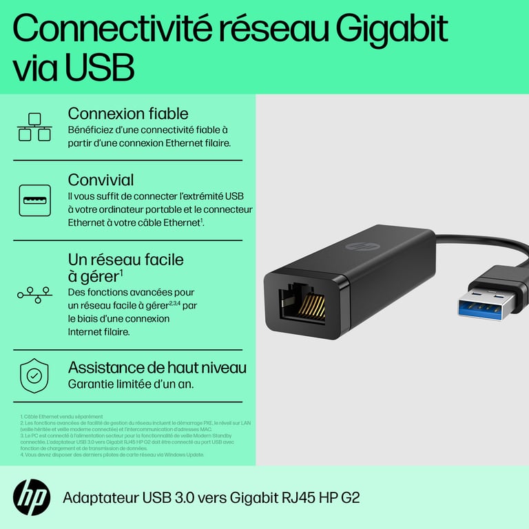 HP Adaptateur USB 3.0 RJ45 vers Gigabit G2 Neuf