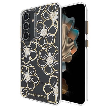 Coque pour Galaxy S24 Plus Modèle Floral Gems Ultra Résistant Antimicrobienne Dorée