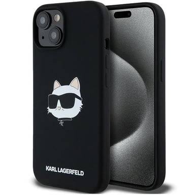 Funda Karl Lagerfeld para iPhone 15 6.1'' funda rígida negra Silicona Choupette Head MagSafe