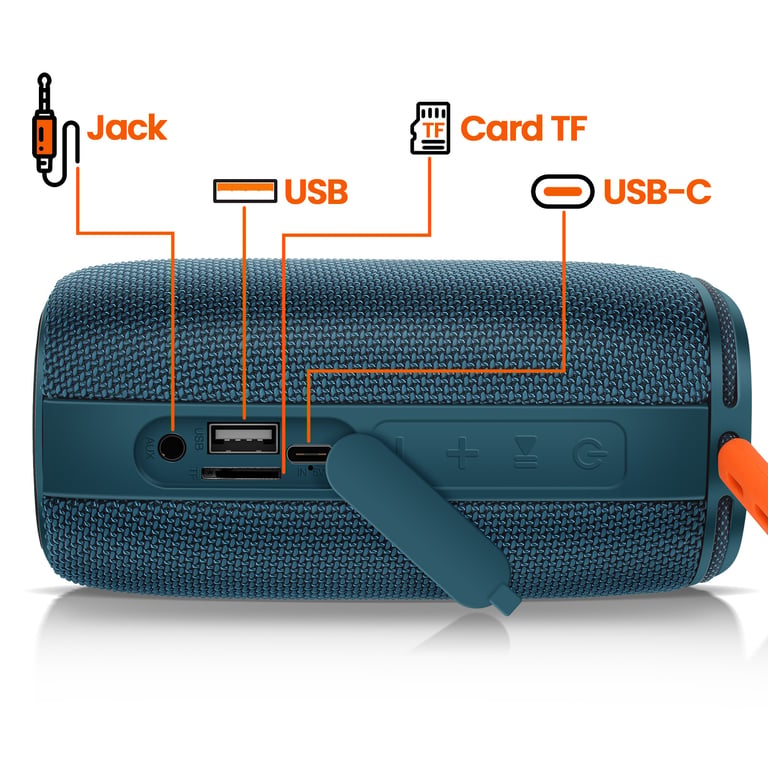 Enceinte Bluetooth 8W Portable Étanche IPX6 avec LED Multicolore Bleu - Neuf