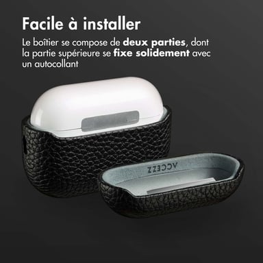 Accezz Coque en cuir véritable pour  Apple AirPods Pro 2 - Noir