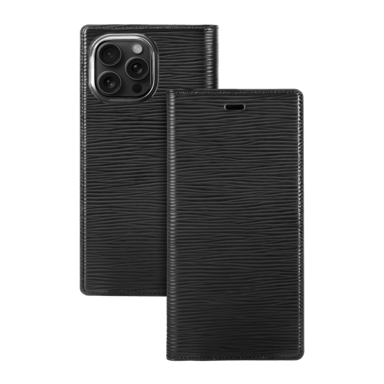 Diarycase 2.0 Funda de piel auténtica con soporte magnético para Apple iPhone 15 Pro Max, Negro medianoche