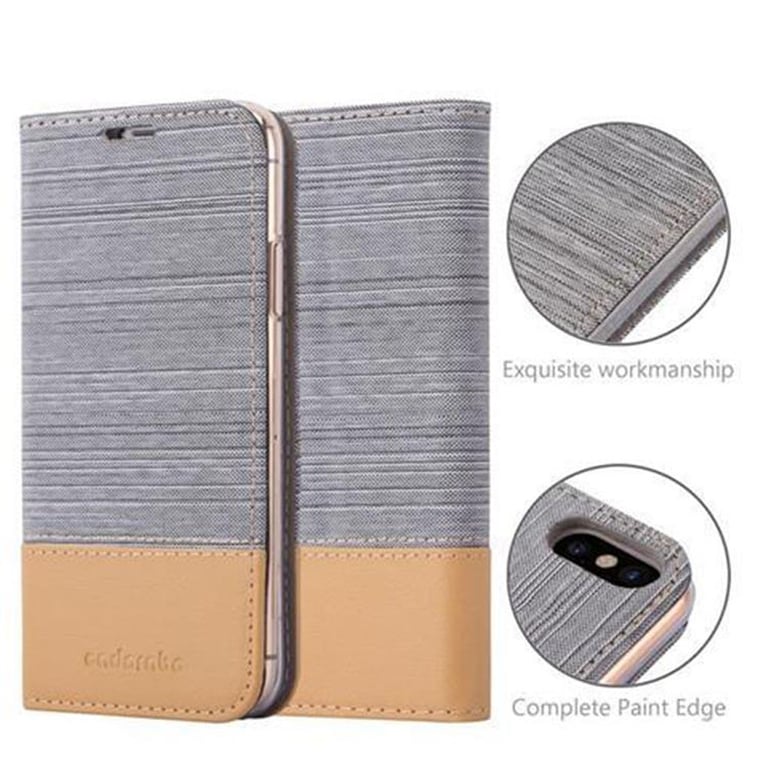 Coque pour Apple iPhone X / XS en GRIS CLAIR MARRON Housse de protection Étui avec fermeture magnétique, fonction de support et compartiment pour carte