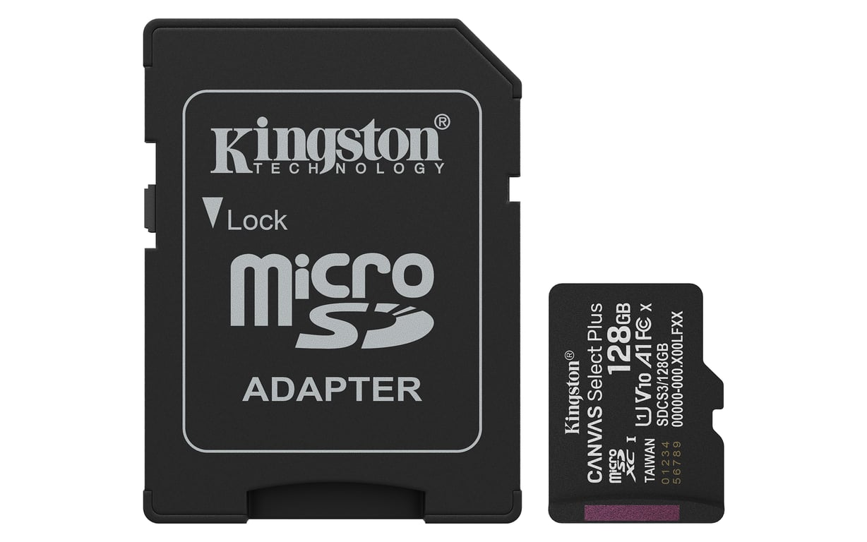 Kingston Technology 128GB microSDXC Canvas Select Plus Gen3 150MB/s A1 (Adaptateur SD inclus) - Neuf