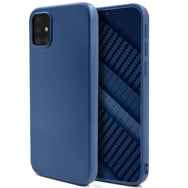 Moozy Lifestyle. Coque conçue pour Samsung A51, bleu nuit – Coque en silicone liquide avec finition mate et doublure en microfibre douce.