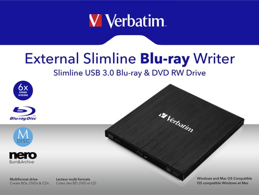 Verbatim External Slimline unidad de disco óptico Blu-Ray RW Negro