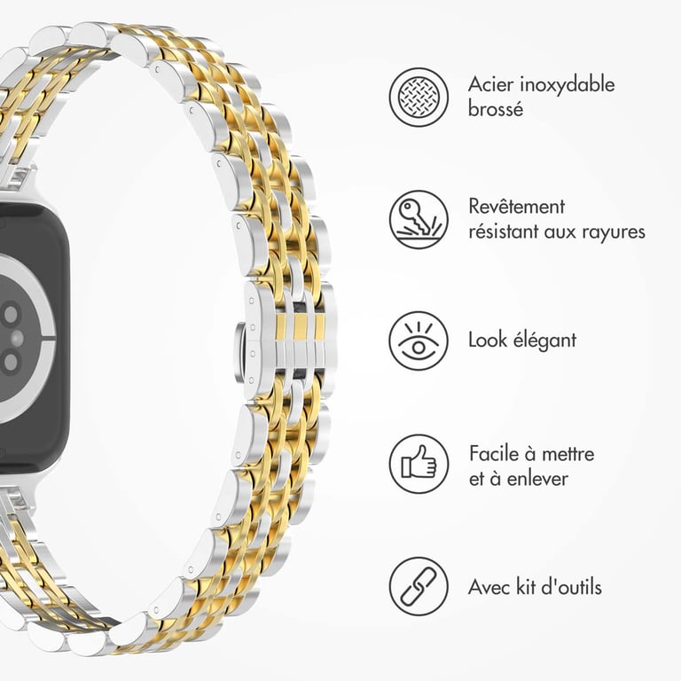 Selencia Bracelet en acier slim style Jubilee pour Apple Watch | 38/40/41/42 mm - Argent et Or - Neuf