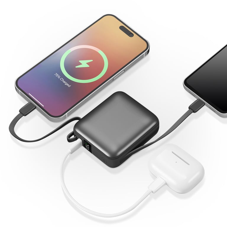 Akashi Batterie de Secours avec câbles USB C et Lightning intégrés 10 000 mAh - vue 4