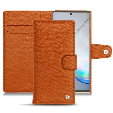 Funda de piel Samsung Galaxy Note10+ - Solapa billetera - Naranja - Piel saffiano