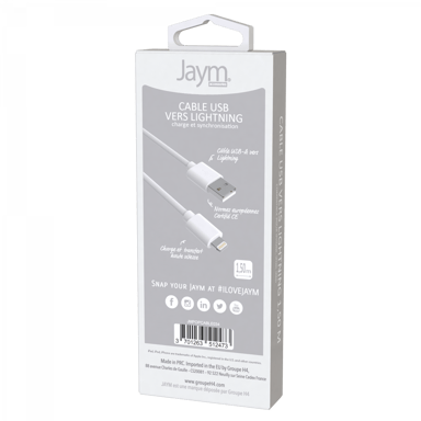 Câble iPhone / Galaxy / Google - USB vers Lightning 2.4A - 1,5 mètres - Collection POP - Blanc