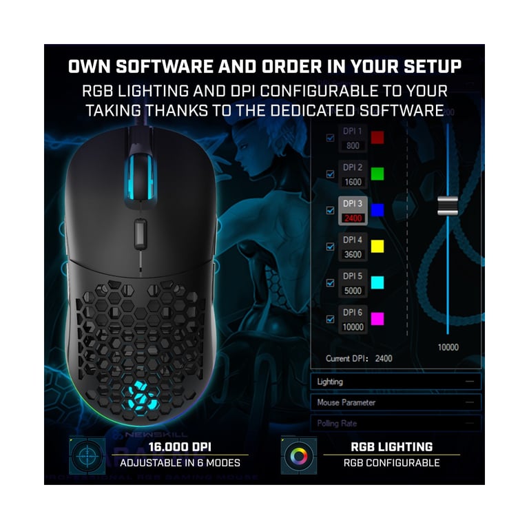 Souris de Jeu Newskill Arakne Tournament – 16000 DPI, Poids Personnalisable - vue 2