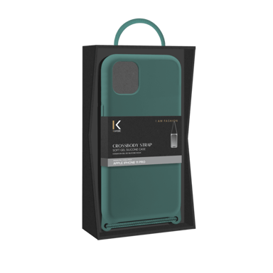 Custodia a tracolla in morbido silicone gel per Apple iPhone 11 Pro, verde muschio