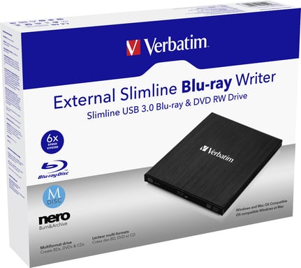 Verbatim External Slimline unidad de disco óptico Blu-Ray RW Negro