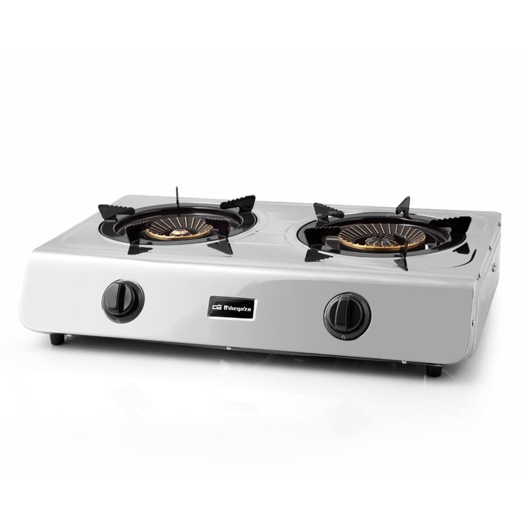 Cuisinière à Gaz Orbegozo FO 2710 Efficace et Sécuritaire 2 Brûleurs Triple Couronne Allum Neuf