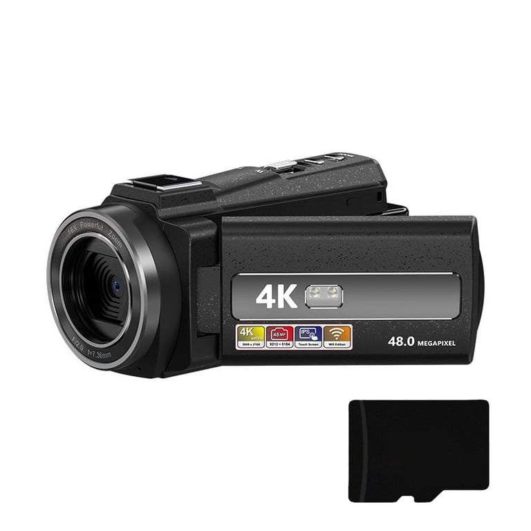 INF Caméra Vidéo 4k Uhd 48mp Avec Zoom 16x, Objectif À Grand Angle Et Carte 32 Go