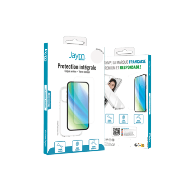 JAYM - Confezione completa di custodia + Protezione per iPhone 17 Pro - Custodia morbida, trasparente e resistente + Protezione in vetro rinforzato - Flat 2.5D