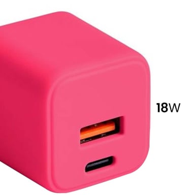 Chargeur GaN Secteur Double Port USB 18W QC et USB-C 30W PD Rouge