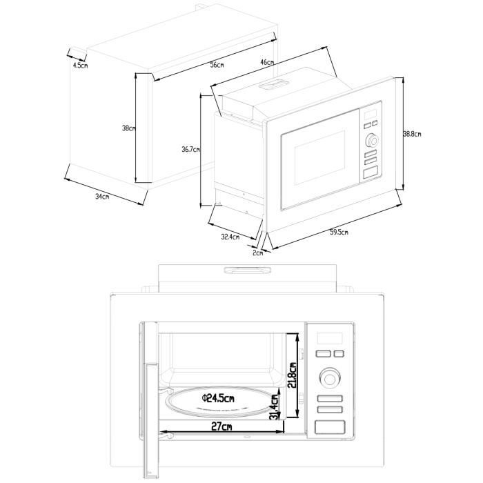 Four micro ondes encastrable Grill CONTINENTAL EDISON MO20IXEG L59 5 x H38 8 cm x P34 35 cm Inox - vue 9