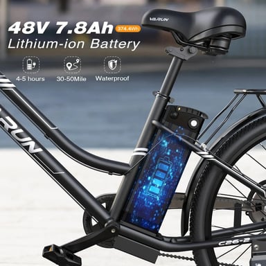 VéLo Électrique C26-2 | Moteur 500W | Batterie 48V 7.8Ah | Pneus 26 Pouces | Vitesse Max 25 km/h | Autonomie 45 km | Blanc