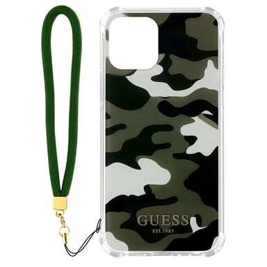 Coque pour iPhone 12 et 12 Pro avec Dragonne Motif Camouflage Vert
