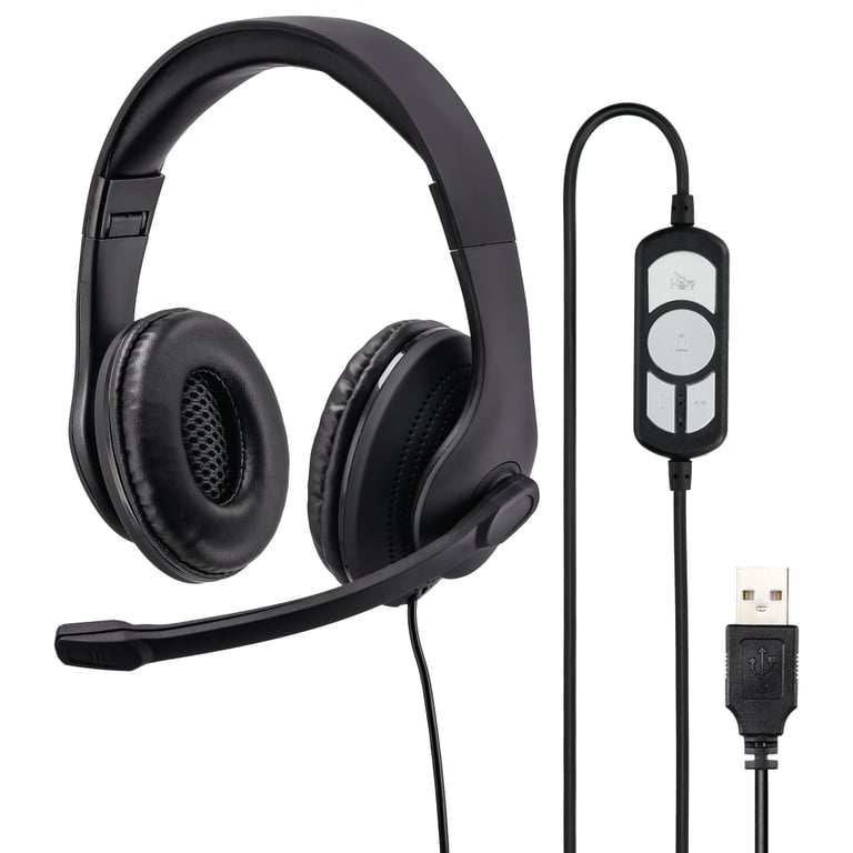 Hama Micro-casque supra-auriculaire filaire Stereo noir volume réglable Mise en sourdine du microphone ordinateur