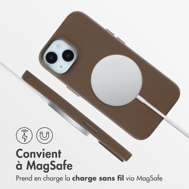 Accezz Coque arrière en cuir avec MagSafe pour Apple iPhone 15 - Marron café