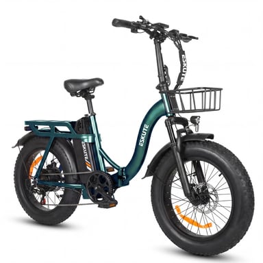 Bicicletta elettrica pieghevole ESKUTE D202 con cestino anteriore, batteria 48V 20.8Ah - verde