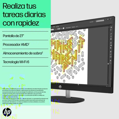 HP 27-cr0009ns AMD Ryzen? 7 7730U 68,6 cm (27'') 1920 x 1080 pixel PC All-in-One 16 GB DDR4-SDRAM 1 TB SSD DOS gratuito Wi-Fi 6 (802.11ax) Bianco