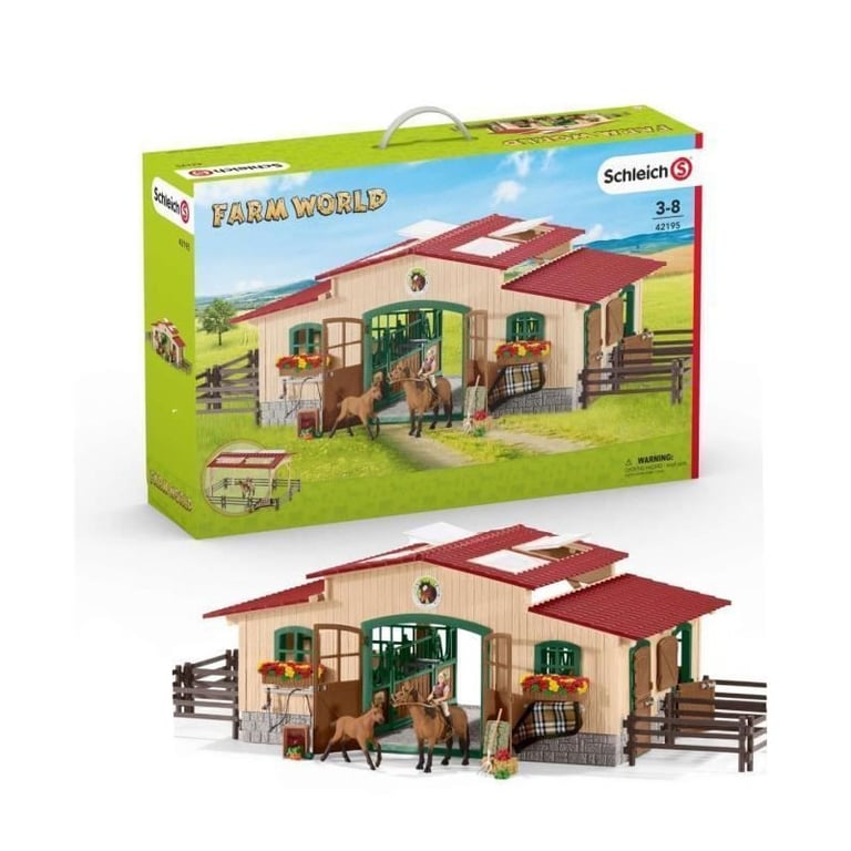 Schleich Figurine 42195 Animal de la ferme Ecurie avec chevaux et accessoires Neuf