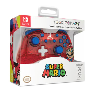 Rock Candy: Mario Punch Rouge, Translucide USB Manette de jeu Analogique/Numérique Nintendo Switch, Nintendo Switch Lite, Nintendo Switch OLED