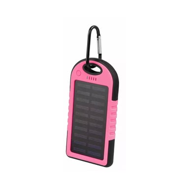Setty Batería Solar de Respaldo de 5,000 mAh Dual USB con Mosquetón Rosa